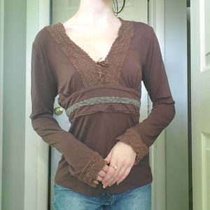 Fairygrunge y2k brown long sleeved shirt